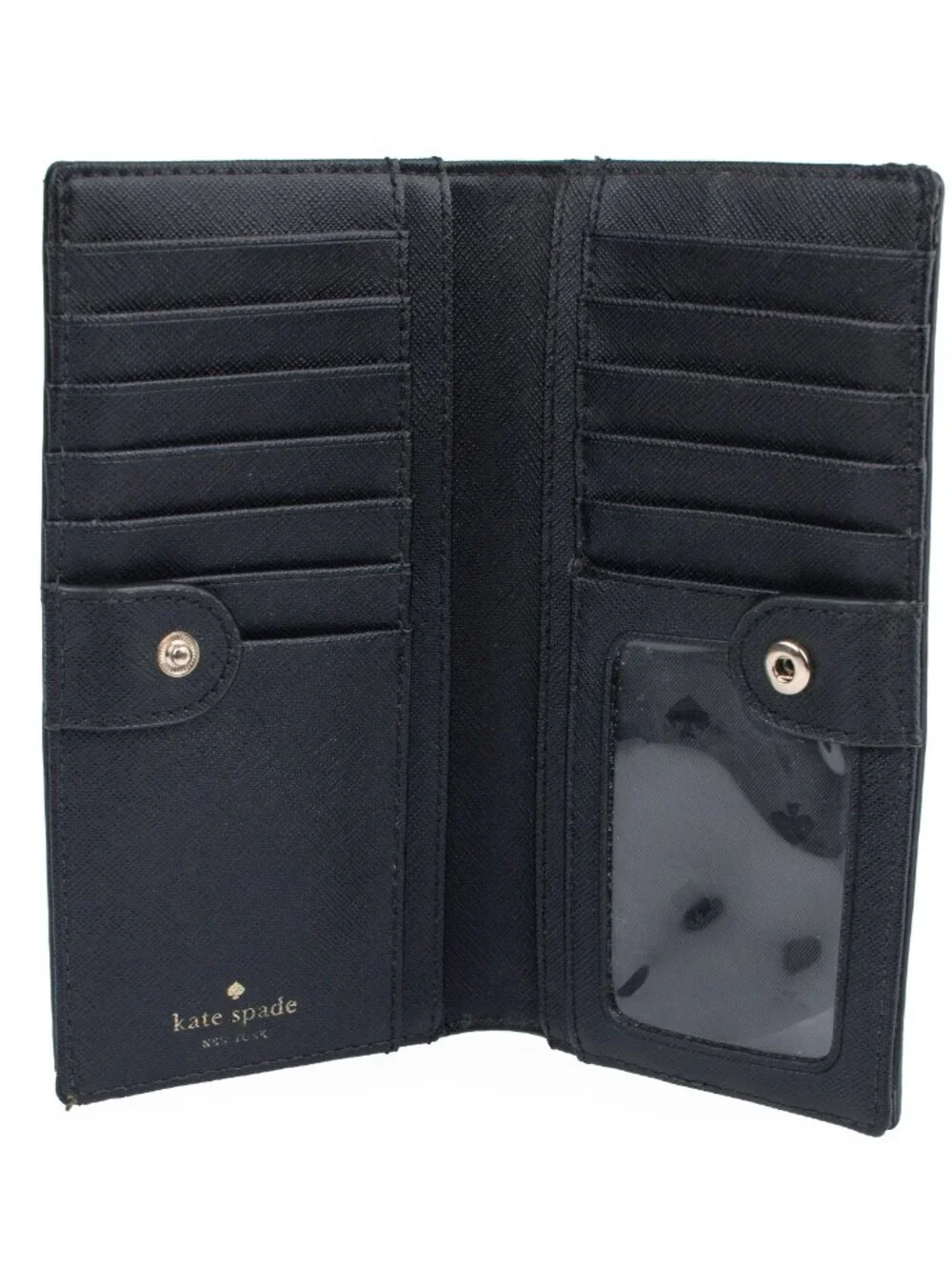Kate Spade Laurel Way Gardenia Stacy Black Peach Floral Saffiano Leather Wallet